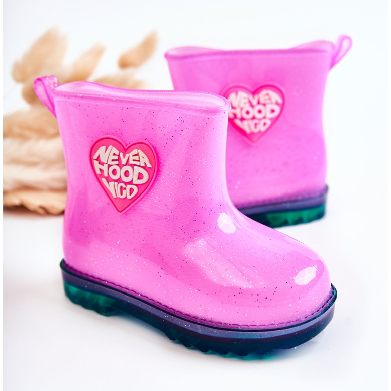 Regenstiefel aus Brokat für Kinder Fuchsia rosa 2