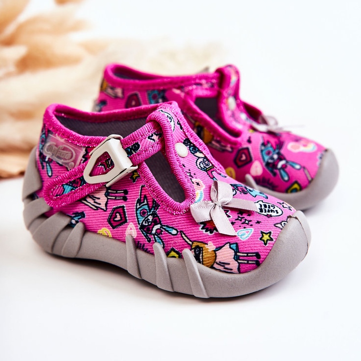 BEFADO S.A. Befado Supergirl Hausschuhe mit Schleife 110P457 Rosa-Grau 1