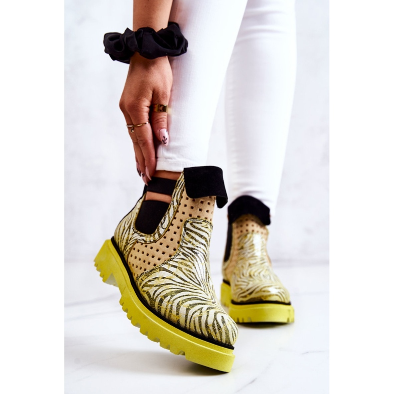 Maciejka 05324-07 Leder-Slipper Gelb beige grün 1