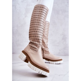 Durchbrochene Lederstiefel mit beigem Lativa-Reißverschluss 2