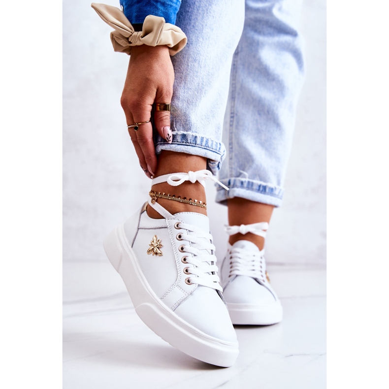 Vinceza Sportschuhe aus Leder mit weißer Calerie-Dekoration golden 1