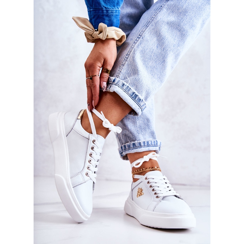 Vinceza Sportschuhe aus Leder mit weißer Calerie-Dekoration golden 2