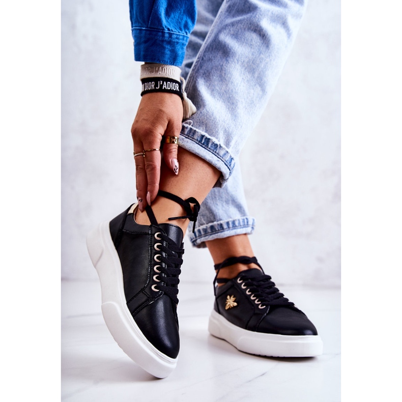 Vinceza Sportschuhe aus Leder mit schwarzer Calerie-Dekoration golden 2