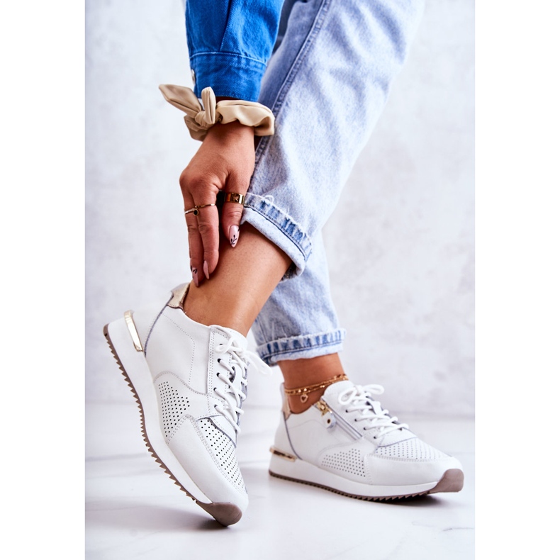 Vinceza Damen Sport Lederschuhe Turnschuhe Weiß Horessa golden 2