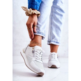 Vinceza Damen Sport Lederschuhe Turnschuhe Weiß Horessa golden 1