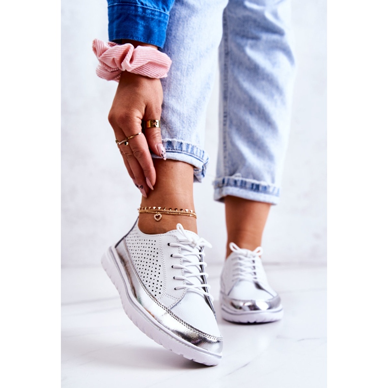 Vinceza Durchbrochene Damenschuhe auf der Plattform Weiß Deloren silber- 1