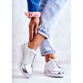 Vinceza Durchbrochene Damenschuhe auf der Plattform Weiß Deloren silber- 2