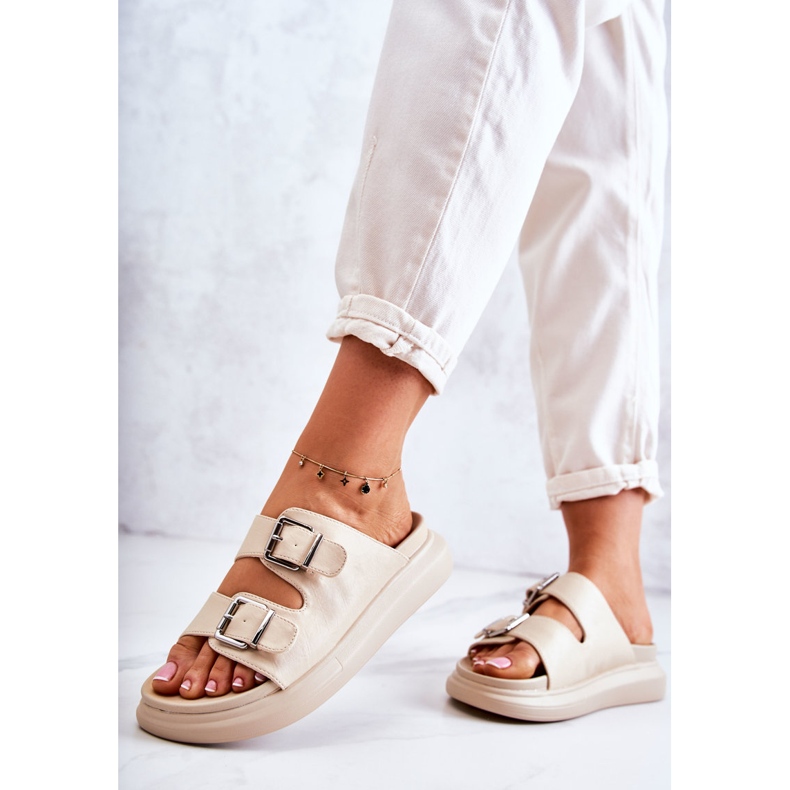 Damen Lederhausschuhe mit Schnalle La.Fi Beige Nariss 2