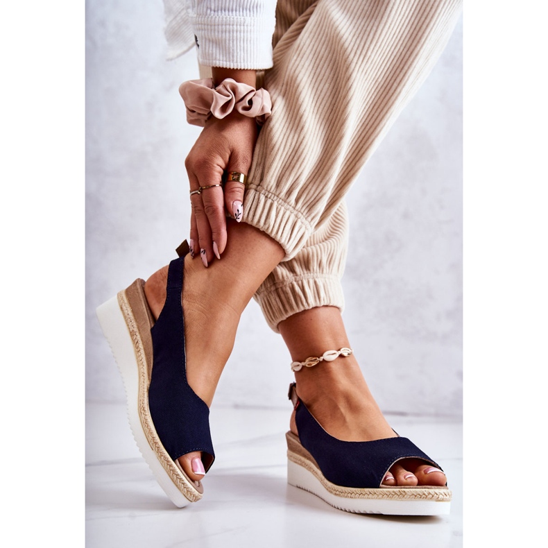 Damensandalen mit Keilabsatz Big Star JJ276046 Marineblau 2