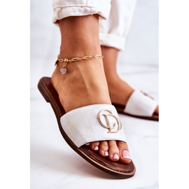 Damenhausschuhe aus Leder Nicole 2735 Weiß und Gold 2