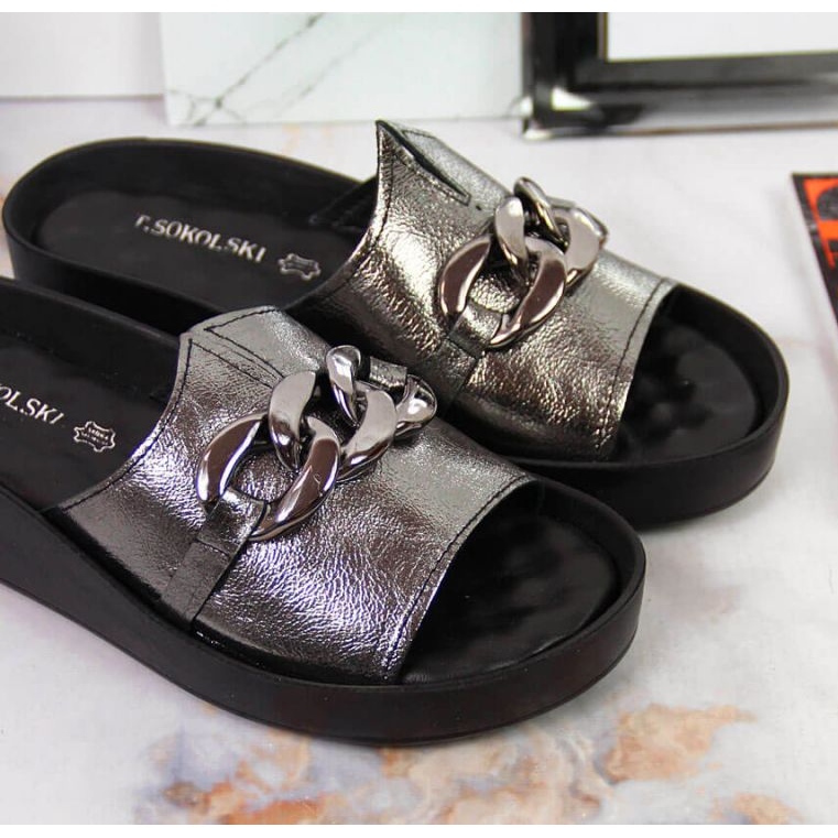 Lederpantoffeln mit einer Kette T.Sokolski W SCA161 Silber silber- 2