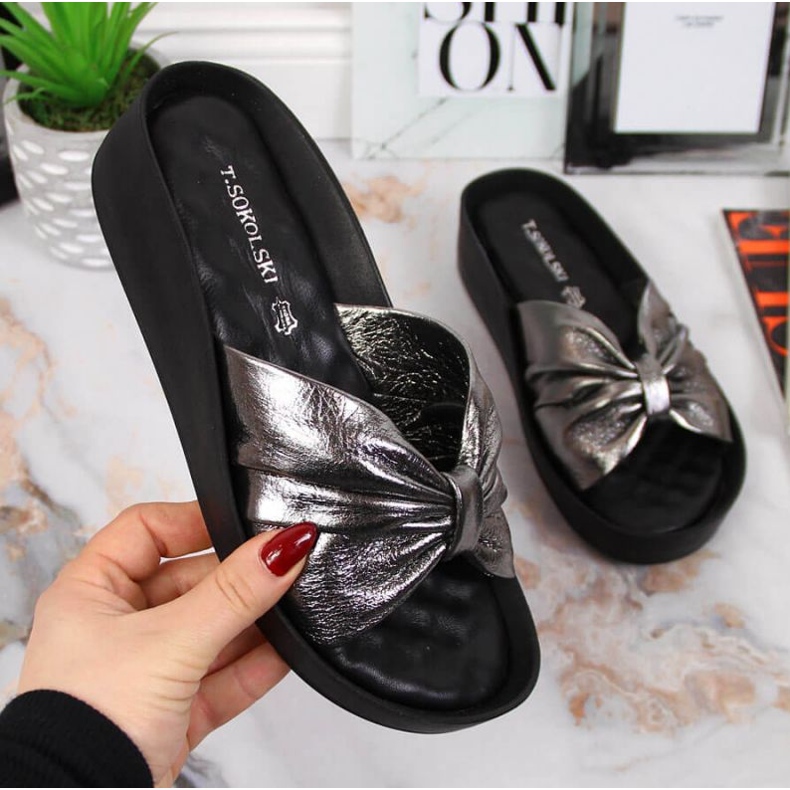 Lederpantoffeln auf dem Keil T.Sokolski W SCA162B Silber silber- 1