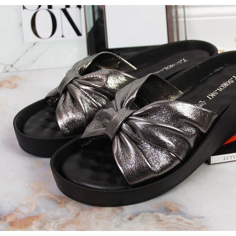 Lederpantoffeln auf dem Keil T.Sokolski W SCA162B Silber silber- 2