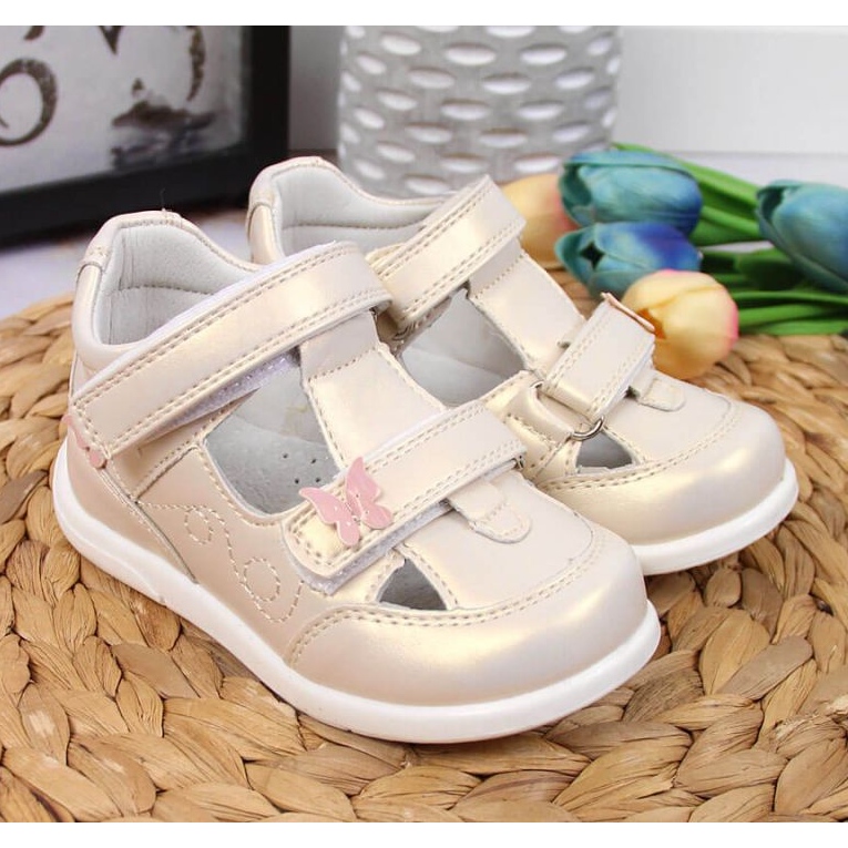 Durchbrochene Schuhe mit Klettverschluss American Club Jr AM892A Gold golden 2