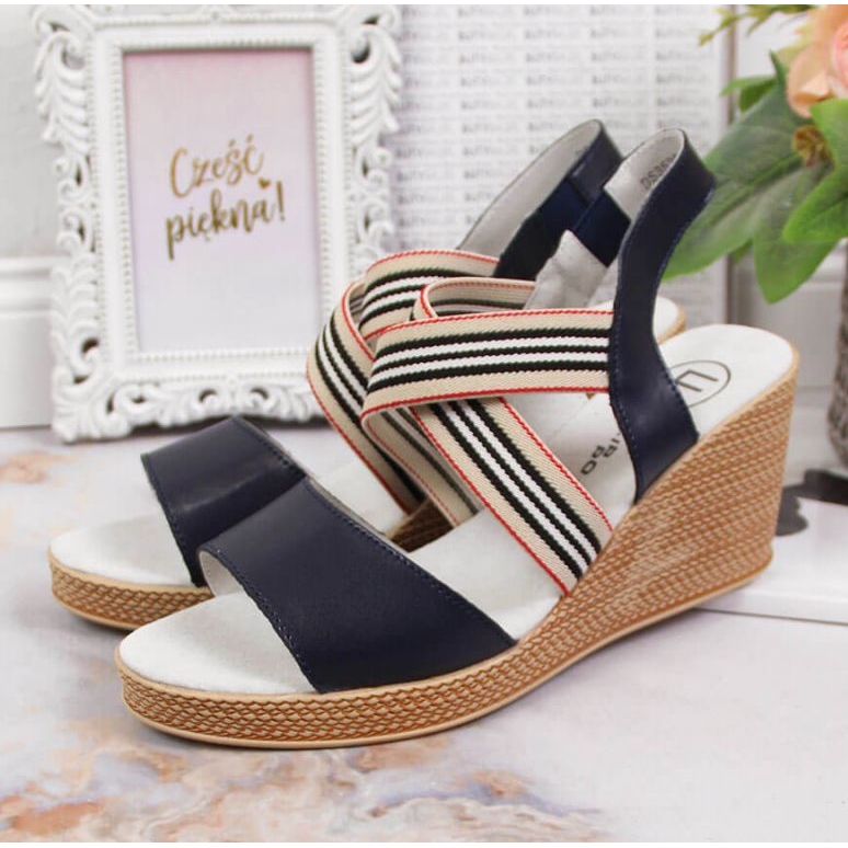 Ledersandalen auf dem Keil Filippo W PAW361 marineblau navy blau 2