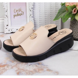 Lederpantoffeln auf dem Keil Filippo W PAW362B beige 2