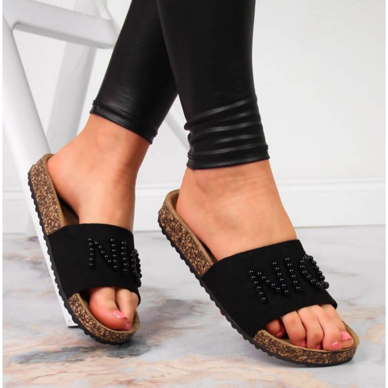 Hausschuhe mit Perlen eVento W EVE356A schwarz 2