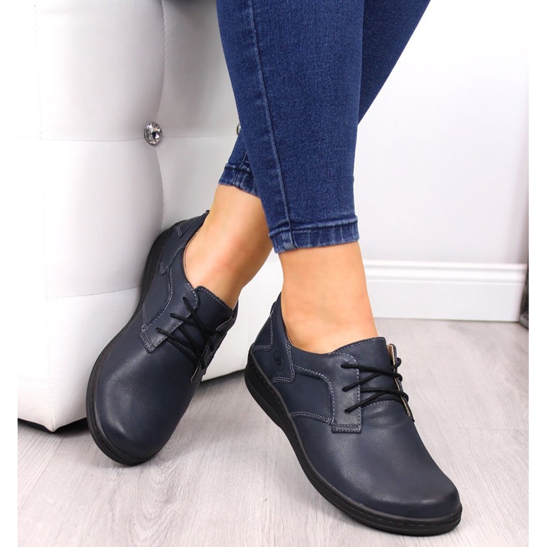 Bequeme Damenschuhe aus Leder, marineblau Helios 715 1