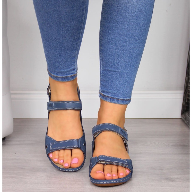 Bequeme marineblaue Ledersandalen Helios 205 2
