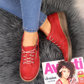Leder Damenschuhe mit Reißverschluss rot Helios 357 2