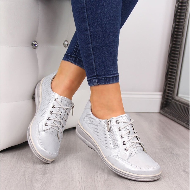 Leder Damenschuhe mit Reißverschluss, Silber Helios 357 silber- 1