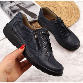 Leder Damenschuhe mit Reißverschluss marineblau Helios 357 2