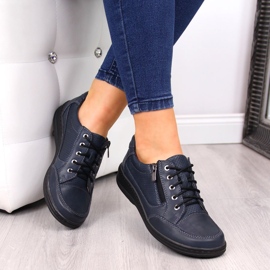 Leder Damenschuhe mit Reißverschluss marineblau Helios 357 1