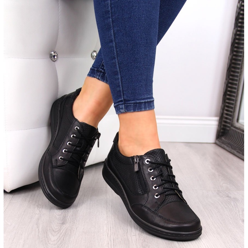 Leder Damenschuhe mit Reißverschluss schwarz Helios 357 1