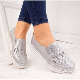 Silberne durchbrochene Lederschuhe für Damen Jezzi 1