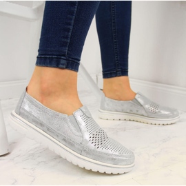 Silberne durchbrochene Lederschuhe für Damen Jezzi 2