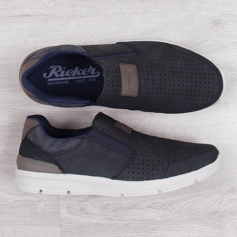 Herrenschuhe aus durchbrochenem Leder, marineblau Rieker 16455 1