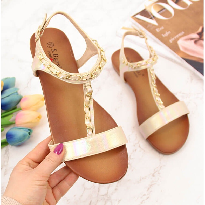 S.Barski Damensandalen mit Kette Holo beige S. Bararski 2