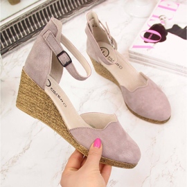 Damensandalen aus Leder mit Keilabsatz, Dirty Pink Filippo rosa 2