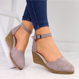 Damensandalen aus Leder mit Keilabsatz, Dirty Pink Filippo rosa 1