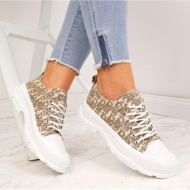 Beige Turnschuhe für Damen auf der Plattform mit Inschriften Sabatina 1