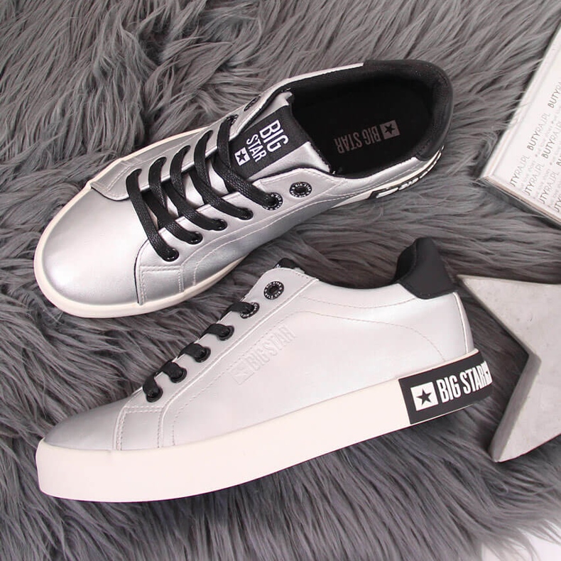 Damen-Low-Top-Sneaker mit Öko-Leder Silber Big Star II274034 1