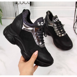 Damenturnschuhe auf einem versteckten Keil schwarz Navy Dot 2