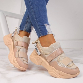 Turnschuhe auf einer dicken Sohle Klettverschluss beige Navy Dot 1