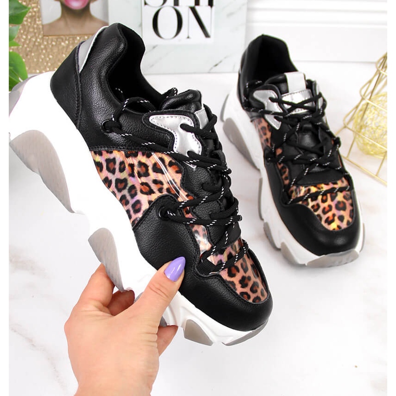 Sportschuhe aus Leder für Damen Leopard Goe II2N4067 schwarz 2