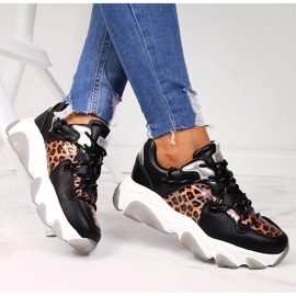 Sportschuhe aus Leder für Damen Leopard Goe II2N4067 schwarz 1