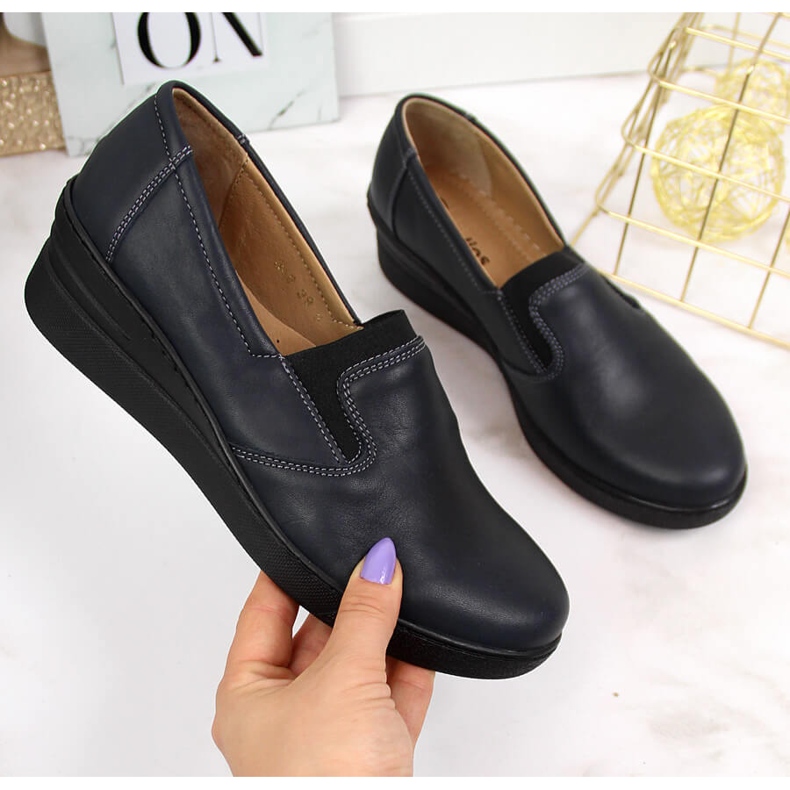 Bequemer Damen Lederschuh, marineblau Helios 349 navy blau 2