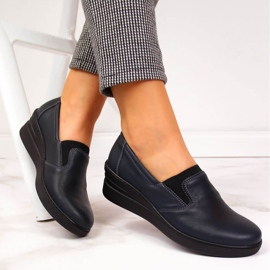 Bequemer Damen Lederschuh, marineblau Helios 349 1