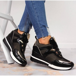 Schwarze Keilsneaker für Damen Vinceza golden 1