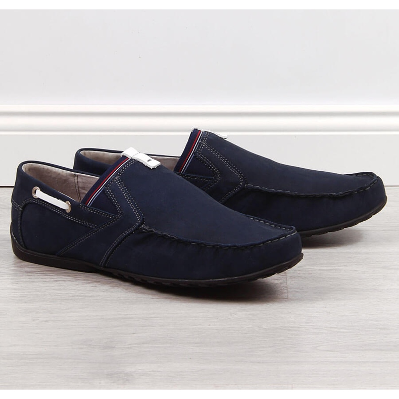 Marineblaue Herren-Lederslipper Łukbut 1800 1