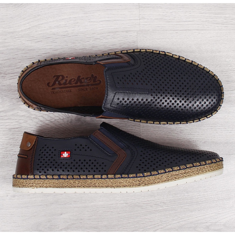 Durchbrochene marineblaue Herrenschuhe Rieker B5297-14 1