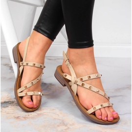 Potocki beige Römersandalen für Damen mit Nieten 1