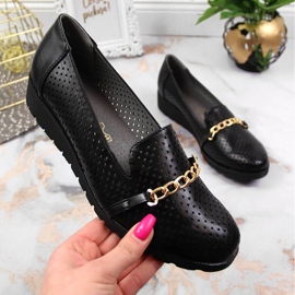 Durchbrochene Damenschuhe mit Kette, schwarz Jezzi 1