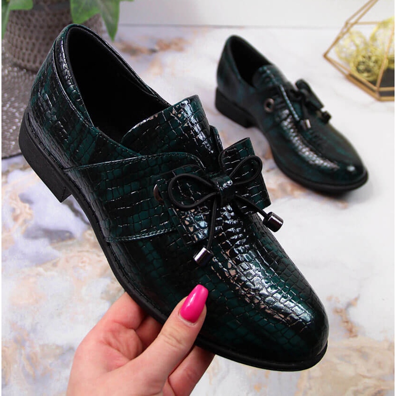 Grün Jezzi lackierte Damenschuhe mit Schleife 1