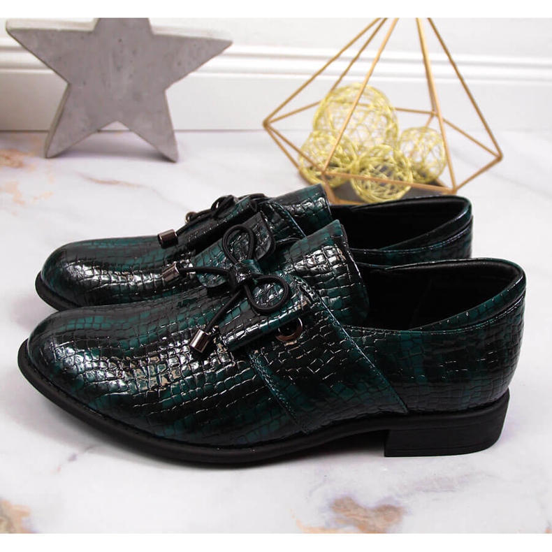 Grün Jezzi lackierte Damenschuhe mit Schleife 2