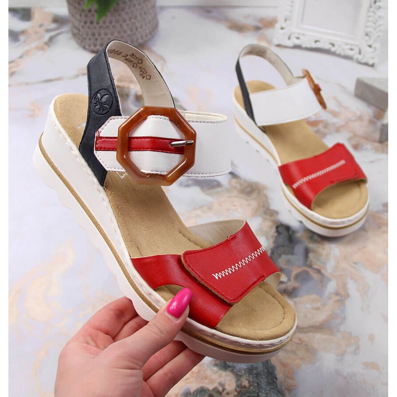 Damen Keilsandale Rieker 67476-33 weiß schwarz rot mehrfarbig 1